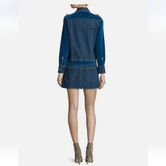 See By Chloe Blue Denim Shirt Dress Two-toned Velvet Mini - Picture 3 of 13